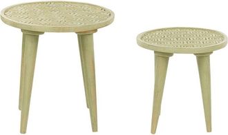 Beliani Set of 2 Side Tables MAHARO Mango Wood Light Green