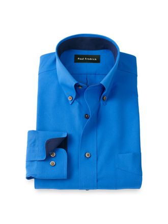 Paul Fredrick Non-iron Cotton Solid Dress Shirt With Contrast Trim