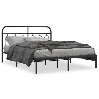 Berkfield Home Metal Bed Frame without Mattress with Headboard Black 150x200cm | Size: 150x200 cm