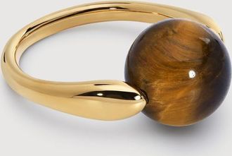 Monica Vinader Gold Kate Young Round Gemstone Ring Tigers Eye
