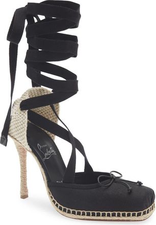 Christian Louboutin Cassiadrilla Ankle Wrap Espadrille Pump in 3557 Black/natural at Nordstrom, Size 35.5