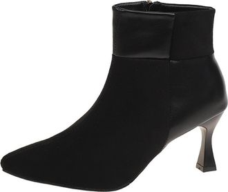 Generic Black Ankle Boots Women Pointed Toe with Side Zipper Stiletto Heel for Casual Winter Outfits
