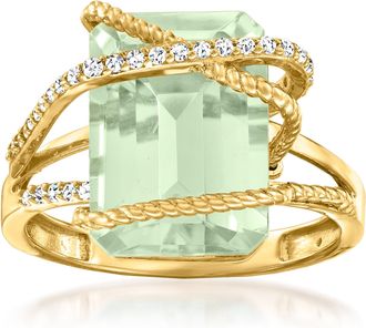 Ross-Simons Prasiolite and. Diamond Ring in 14kt Yellow Gold