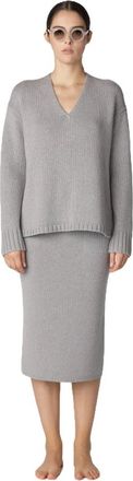 Sminfinity Slouchy V-hals trui - Dames - Truien - Grijs - Maat: L Katoen