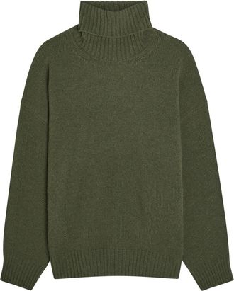 Another Tomorrow Turtle-neck Cashmere and Wool-blend Jumper - Dark Green - S (UK8-10 / S)