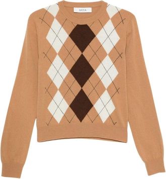 Jucca Argyle-patroon trui met ronde hals - Dames - Ronde hals truien - Bruin - M - Truien & Vesten