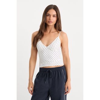 Good American Womens The Weightless Sculpting Modern Tank Top | Mini Dot White, Size Medium | Good American by Khlo&Egrave; Kardashian