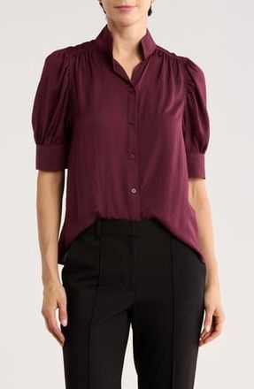 DKNY Puff Short Sleeve Button-Up Shirt in Syrah at Nordstrom Rack, Size X-Small