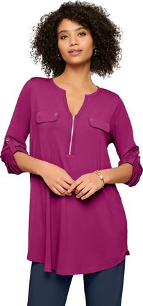 Roaman's Zip Front Ultrasmooth Fabric Tunic in Raspberry at Nordstrom, Size 24