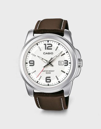 Casio Womens Casio Analogue MTP White Dial Watch Brown - Silver - Size: O/S