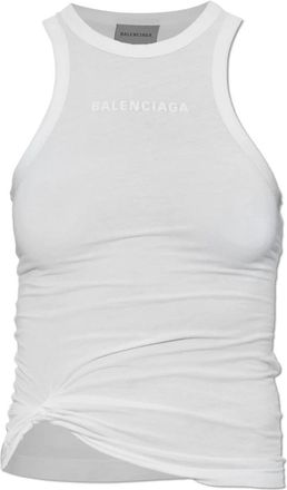 Balenciaga Logo Tank Top - Dames - Tops zonder mouwen - Wit - 2XS - Katoen - Tops