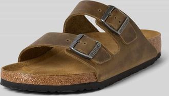 Birkenstock Slides aus Leder mit Dornschlie&szlig;e Modell Arizona in Khaki, Gr&ouml;&szlig;e 46