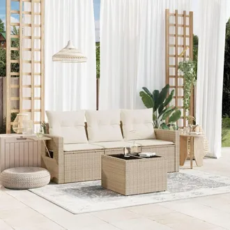 vidaXL Juego De Sof&aacute;s Jard&iacute;n Con Cojines 4 Pzas Rat&aacute;n Sint&eacute;tico Beige Vidaxl
