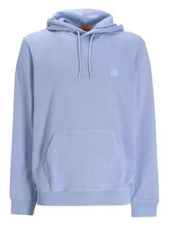 BOSS logo-patch cotton hoodie - men - Cotton - L - Blue