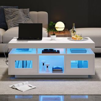 Matteo High Gloss White Coffee Table with LED Lights, USB & Storage