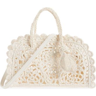 Jacquemus The Small Turismo Crochet Raffia Effect Bowling Bag in White 100 at Nordstrom