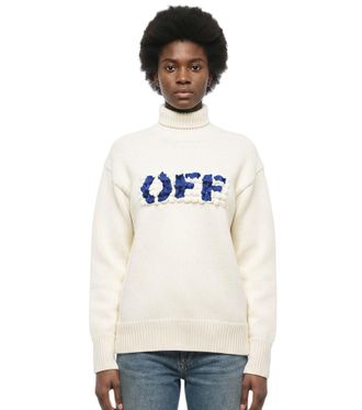 Off-white Beige Embroidered Turtle Neck Sweater