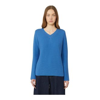 Max Mara Wkdago Boxy Cotton Jumper - Dames - V-hals truien - Blauw - 2XL - Katoen - Truien & Vesten