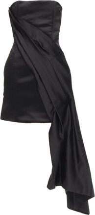 Halpern black satin asymmetric draped bustier bodice mini dress FR36 XS