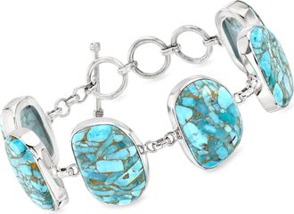 Ross-Simons Turquoise Toggle Bracelet in Sterling Silver
