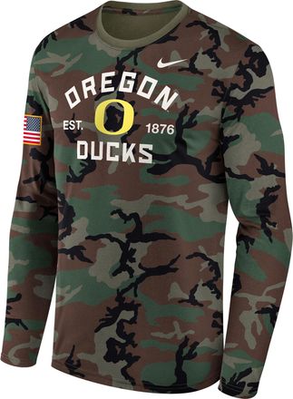 Nike Oregon 2025 Military Appreciation Legend Nike Mens Dri-FIT College Long-Sleeve T-Shirt in Green | 02TJ2DHUON-19F