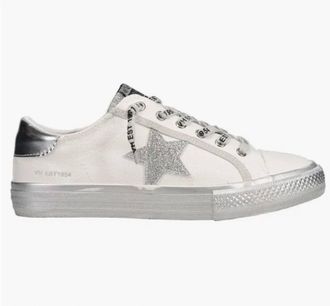 Vintage Havana Womens Glitter Stripe Platform Sneaker In Silver/white/black