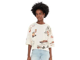 Free People Mountain View Graphic T-Shirts Womens Clothing Ivory Combo : LG (Womens 12-14), Elastane/Polyester
