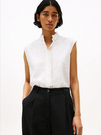 Tommy Hilfiger Seersucker Ruffle Sleeveless Shirt