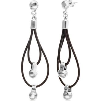UNOde50 Double Long Leather Earrings with Sterling silver-plated Dial Detail at Nordstrom