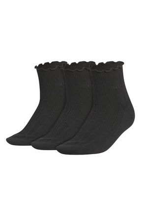 adidas Assorted 3-Pack Ruffle Rib Ankle Socks in Black/Black at Nordstrom, Size Medium
