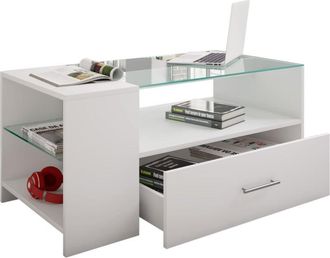 ebuy24 Ebuy24 - Mesa De Centro De Madera Vcm Con Vidrio De Seguridad Esg Sof&aacute;ticocon Suficiente Espacio De Almacenamiento Dimensiones Aprox. Al. 45 X An. 100