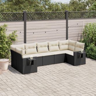 vidaXL Set De Comedor De Jard&iacute;n 7 Pzas Y Cojines Rat&aacute;n Sint&eacute;tico Negro Vidaxl