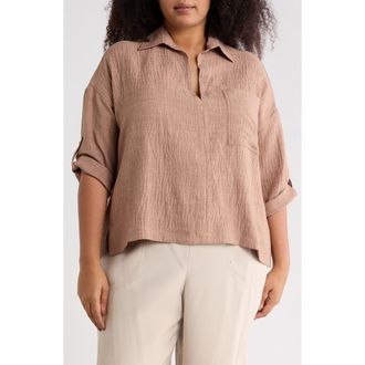 Max Studio Roll Tab Sleeve Popover Top in Heather Mushroom at Nordstrom Rack, Size 1 X