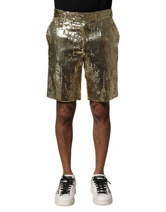 Dolce & Gabbana Mens Gold Sequin Polyester Embellished Bermuda Shorts