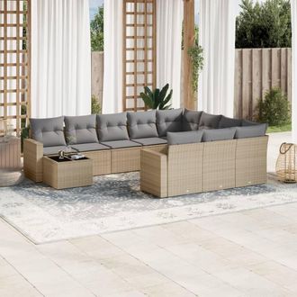 vidaXL Set De Sof&aacute;s De Jard&iacute;n 11pzas Con Cojines Rat&aacute;n Sint&eacute;tico Beige Vidaxl