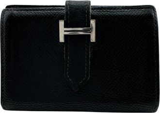 Herm&egrave;s Black Leather Card Wallet (Pre-Owned)