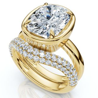 Pompeii3 Certified 4 1/2Ct Cushion Pave Andrea Engagement Wedding Ring Set Gold Lab Grown