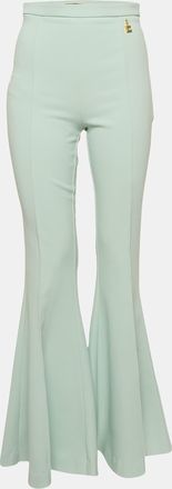 Elisabetta Franchi Mint Green Crepe Flared Leg Trousers