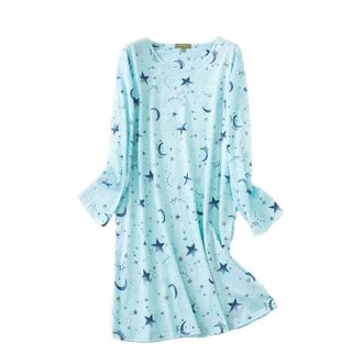 Generic Long womens cotton nightdress with casual print design as comfortable pyjamas for restful nights, relaxation at home, lightblue, L