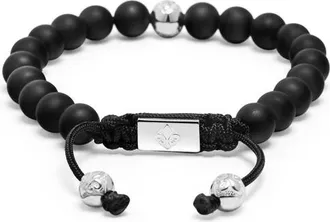 Nialaya Onyx Sterling Silver Beaded Bracelet in Matte Black Onyx at Nordstrom, Size X-Large