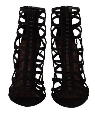 Dolce & Gabbana Womens Sandal Black Leather Suede Heels