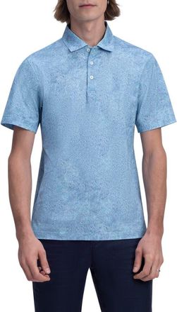 Bugatchi OoohCotton Abstract Print Stretch Cotton Polo in Aqua at Nordstrom, Size Xxx-Large