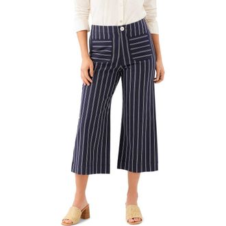 Karen Kane Stripe Cotton Blend Crop Wide Leg Pants in Navy at Nordstrom, Size 14
