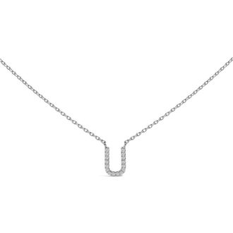 House of Brilliance 10K White Gold Diamond Accent A-Z Block Initial Pendant Necklace in White Gold | U at Nordstrom