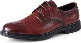 Generic Oxford Shoes for Men Lace Up Plaid Black Burnished Toe Derby Shoes Leather Non Slip Block Heel Anti-Slip Rubber Sole Prom(Brown,6.5 UK)