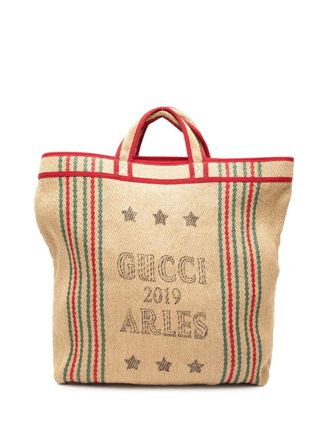 Gucci 2016-2025 Jute Arles Printed tote bag - Brown