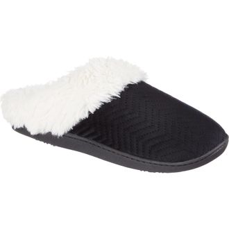 Isotoner Louise Chevron Quilted Faux Shearling Lined Slipper in Black at Nordstrom Rack, Size X-Large