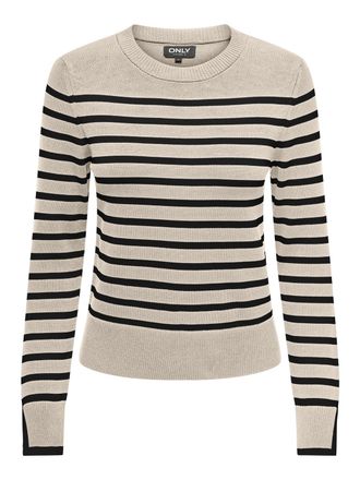 Only Rundhalspullover ONLY ONLKALANA LS O-NECK KNT NCA, Damen, Gr. XL, beige (wei&szlig;cap gray stripes:schwarz), Strick, Obermaterial: 73% Viskose, 27% Polyest