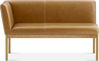 Castlery Brown Leather Left Banquette Bench, Light Brown Wooden Leg |Elliot by Castlery, Timelessly designed with a curved backrest for added comfort, Brown