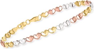 Ross-Simons 14kt Tri-Colored Gold Heart-Link Bracelet